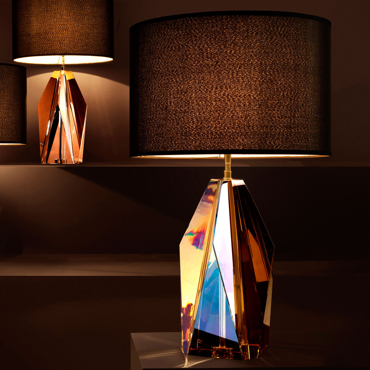 Eichholtz Setai Table Lamp with Amber Crystal Glass Base and Black Shade