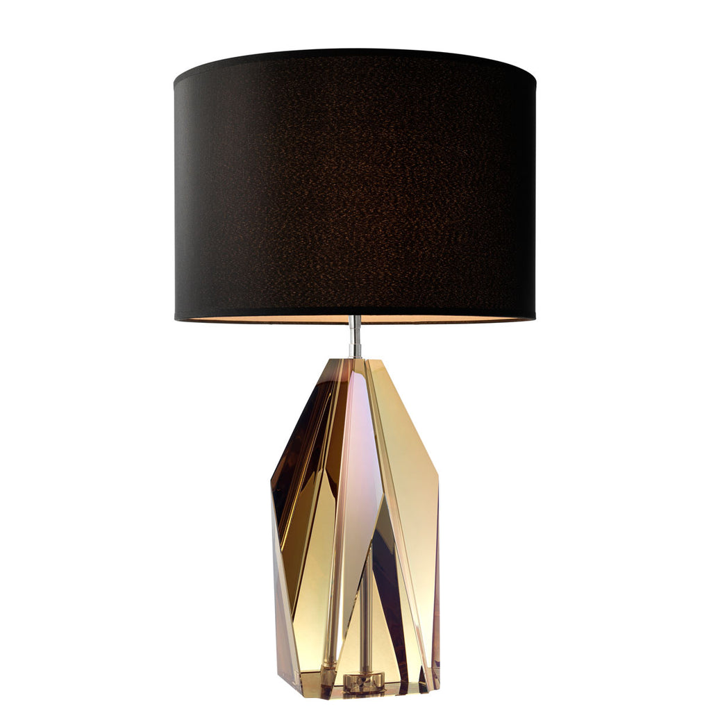 Eichholtz Setai Table Lamp with Amber Crystal Glass Base and Black Shade