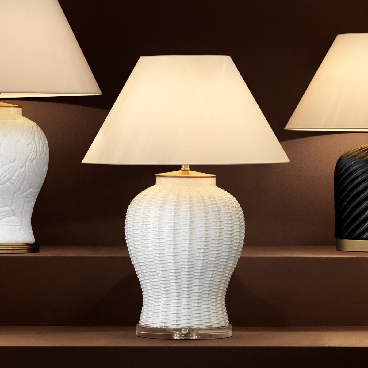 Eichholtz Fort Meyers Table Lamp with Crystal Glass and White Ceramic