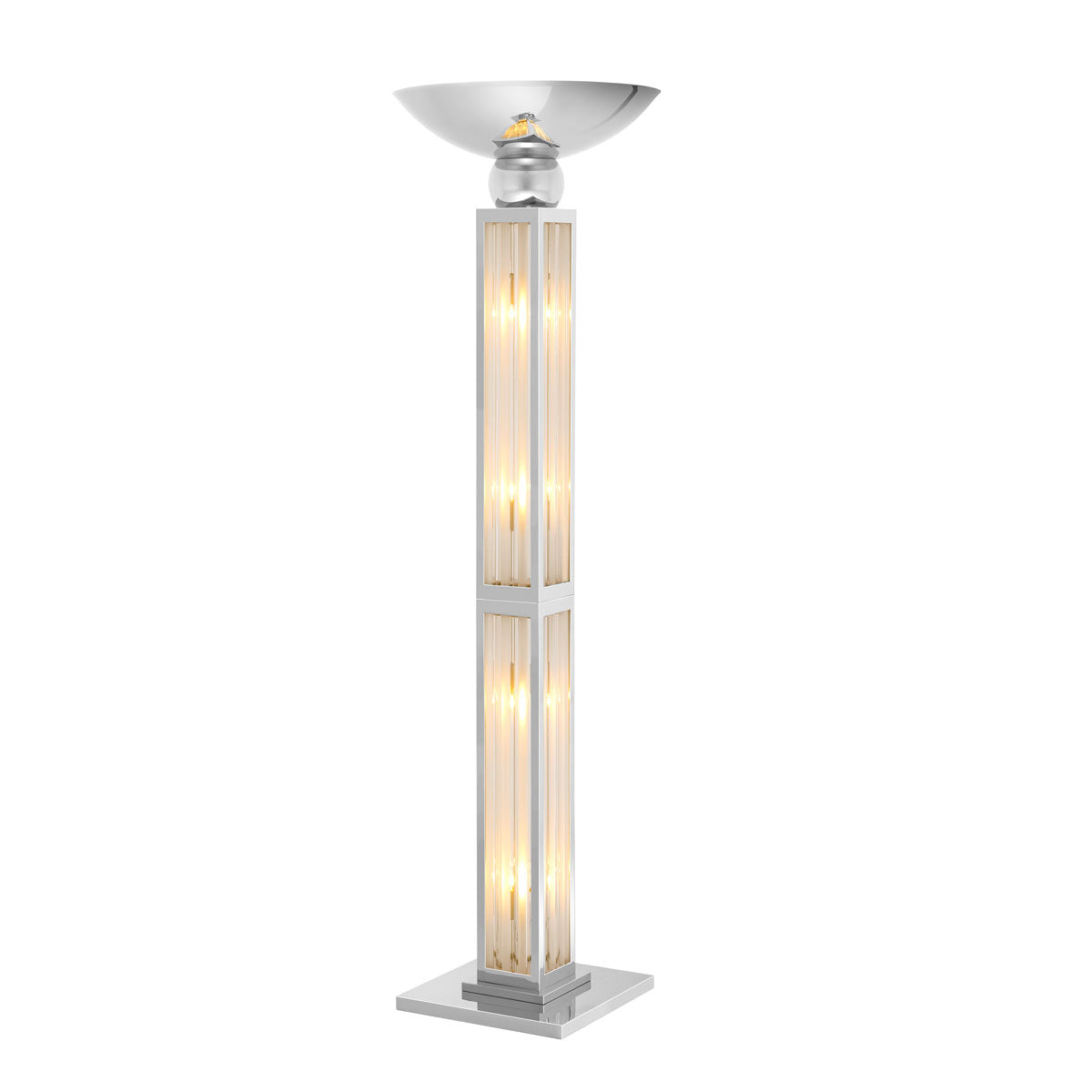 Eichholtz Dorrell Art Deco Floor Lamp in Nickel Finish with Glass Shade
