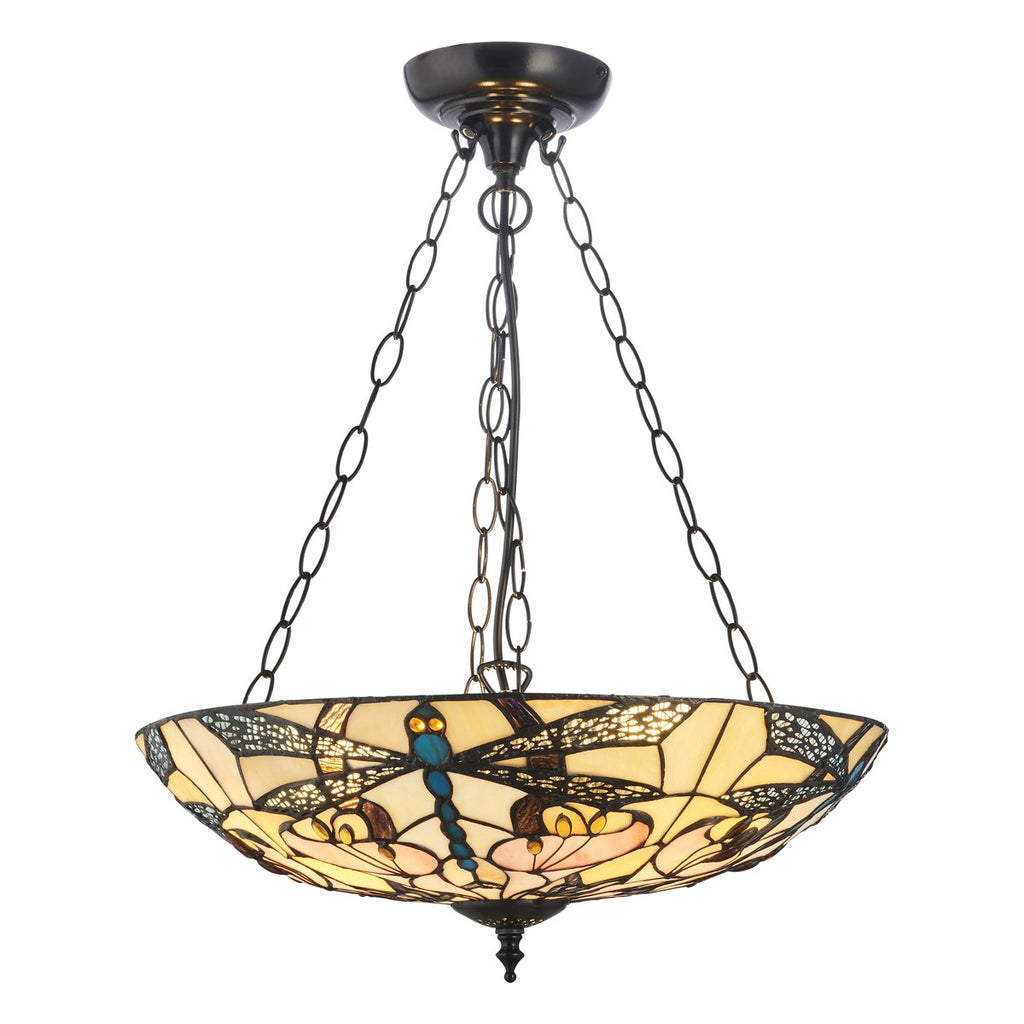 Interiors 1900 Ashton Large 3 Light Inverted Tiffany Pendant Light in Satin Black