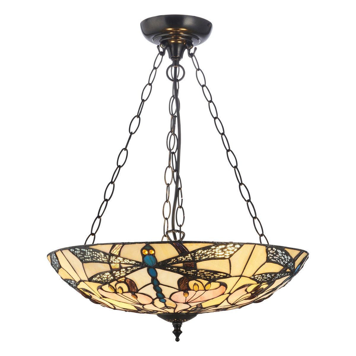 Interiors 1900 Ashton Large 3 Light Inverted Tiffany Pendant Light in Satin Black