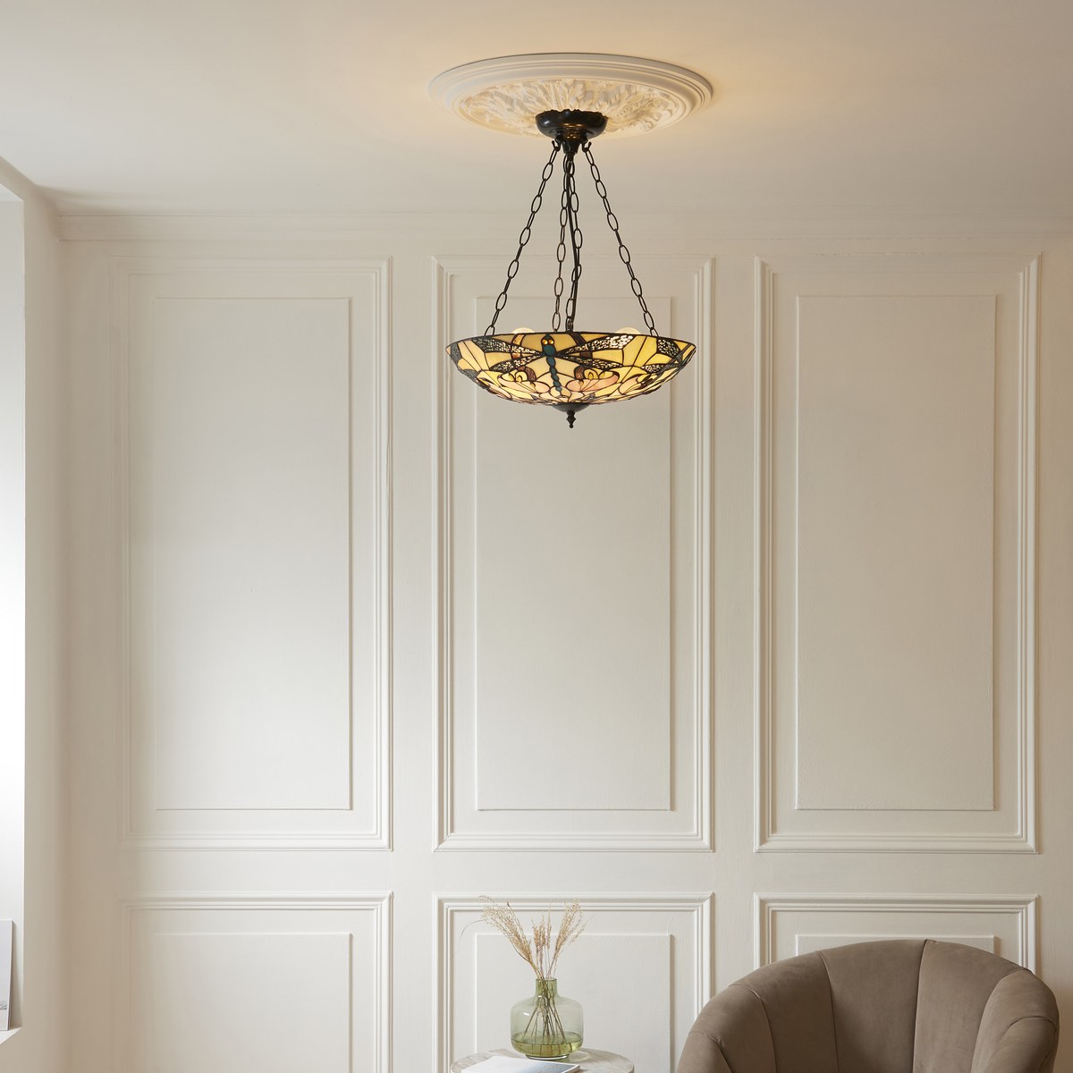Interiors 1900 Ashton Large 3 Light Inverted Tiffany Pendant Light in Satin Black