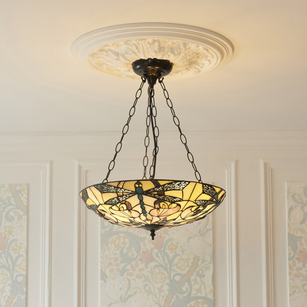 Interiors 1900 Ashton Large 3 Light Inverted Tiffany Pendant Light in Satin Black