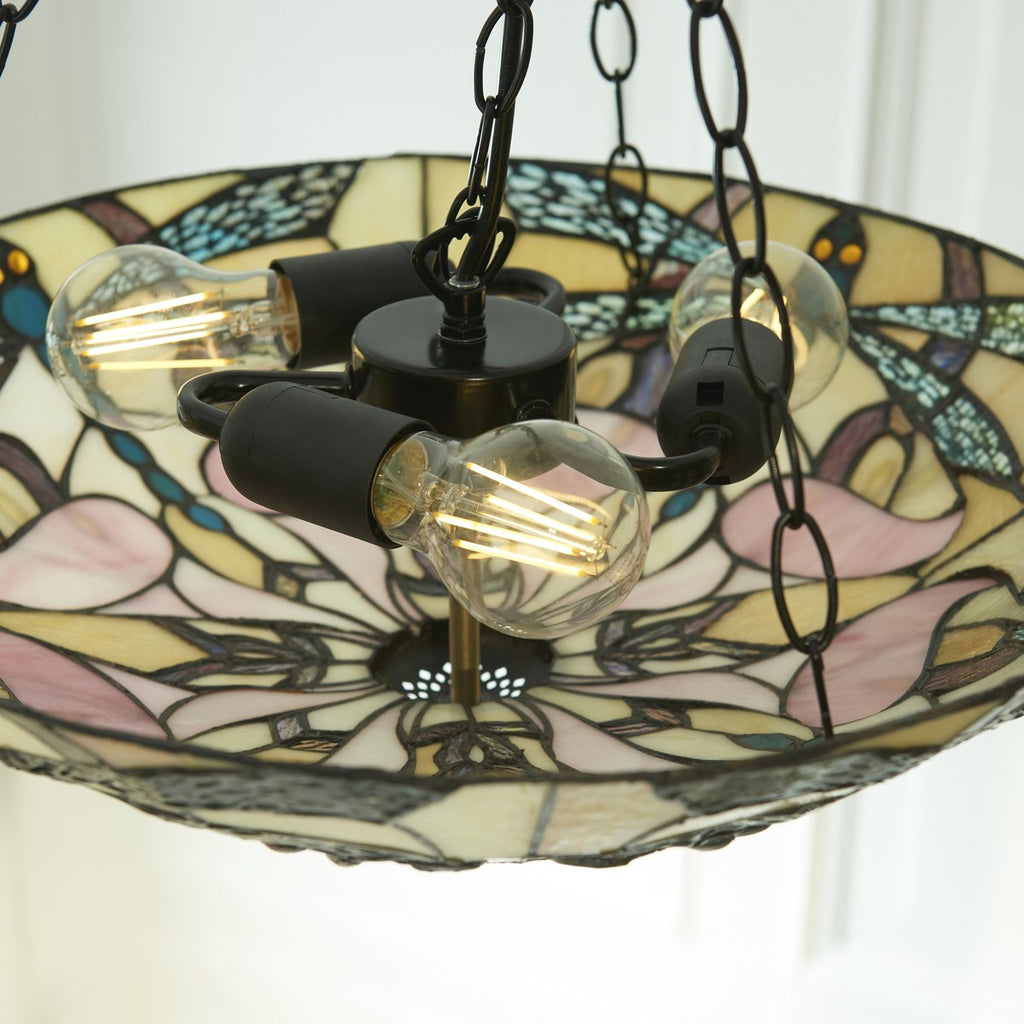 Interiors 1900 Ashton Large 3 Light Inverted Tiffany Pendant Light in Satin Black