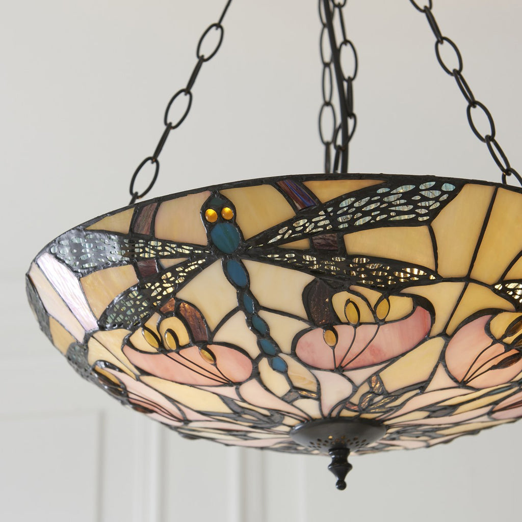 Interiors 1900 Ashton Large 3 Light Inverted Tiffany Pendant Light in Satin Black