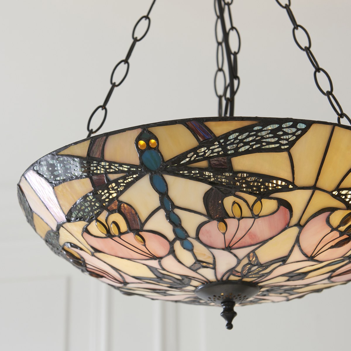 Interiors 1900 Ashton Large 3 Light Inverted Tiffany Pendant Light in Satin Black