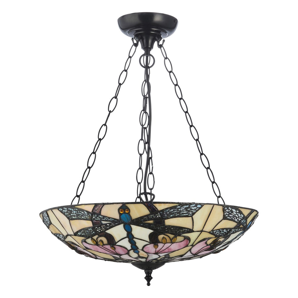 Interiors 1900 Ashton Large 3 Light Inverted Tiffany Pendant Light in Satin Black
