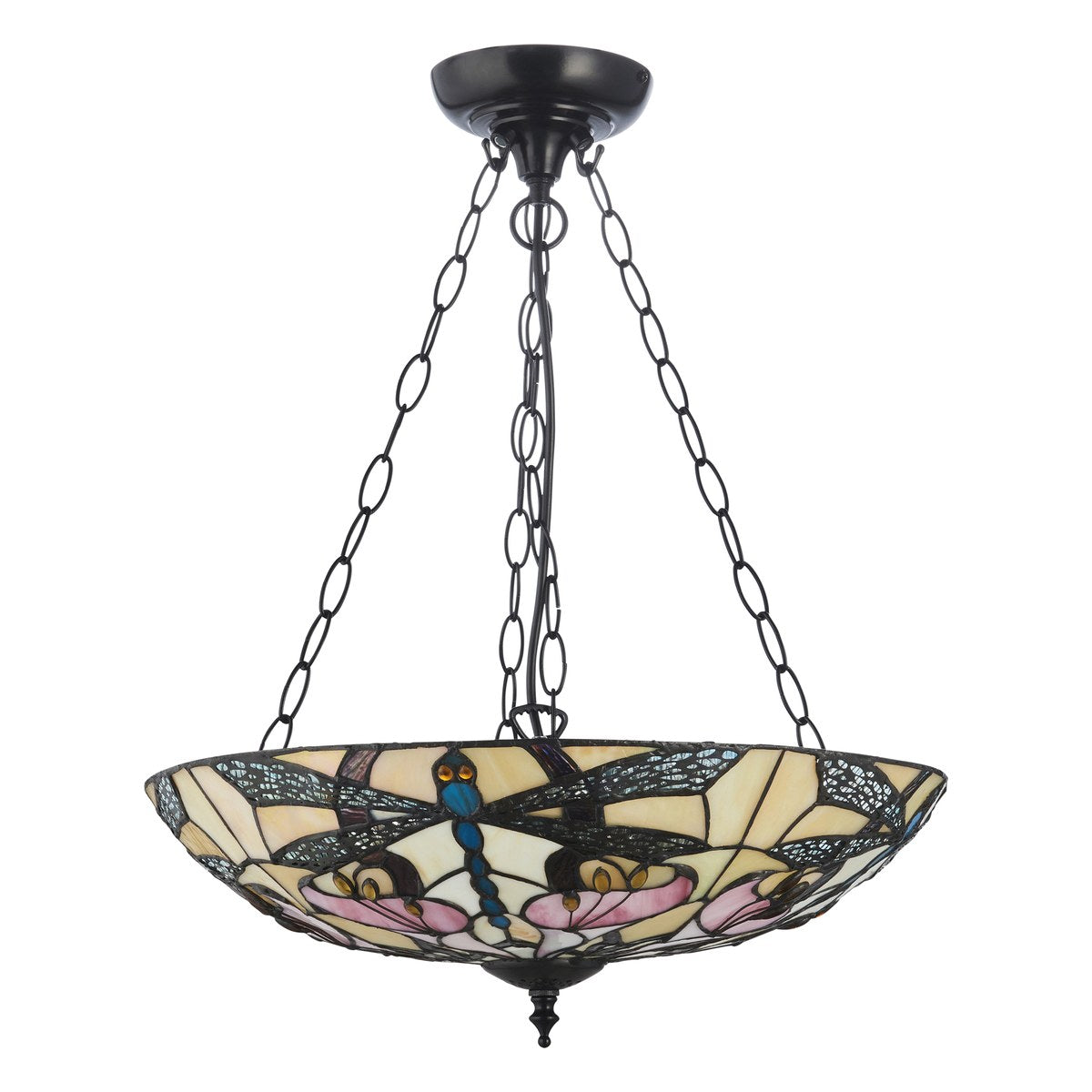 Interiors 1900 Ashton Large 3 Light Inverted Tiffany Pendant Light in Satin Black