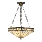 Interiors 1900 Fargo Medium 3 Light Inverted Tiffany Pendant Light in Satin Black