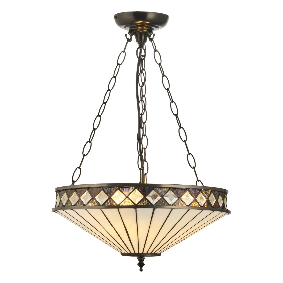 Interiors 1900 Fargo Medium 3 Light Inverted Tiffany Pendant Light in Satin Black