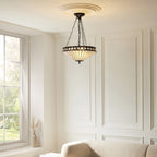 Interiors 1900 Fargo Medium 3 Light Inverted Tiffany Pendant Light in Satin Black