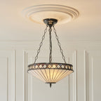 Interiors 1900 Fargo Medium 3 Light Inverted Tiffany Pendant Light in Satin Black