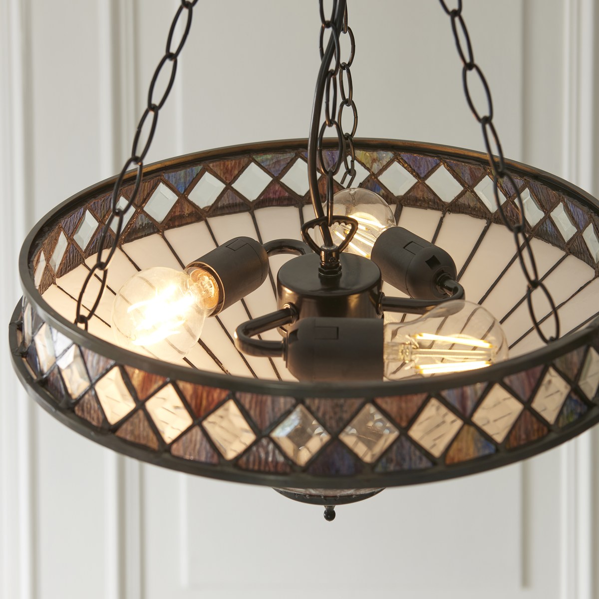 Interiors 1900 Fargo Medium 3 Light Inverted Tiffany Pendant Light in Satin Black