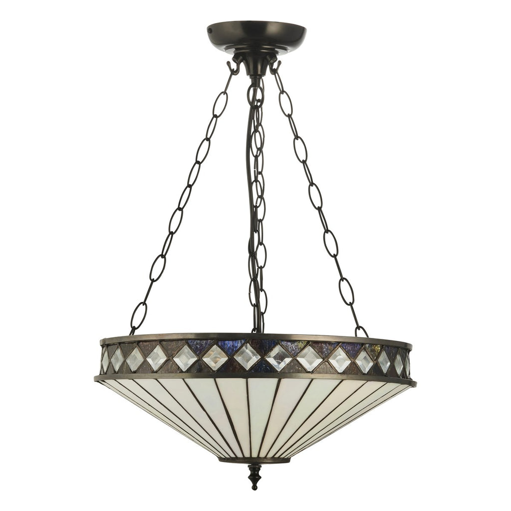 Interiors 1900 Fargo Medium 3 Light Inverted Tiffany Pendant Light in Satin Black