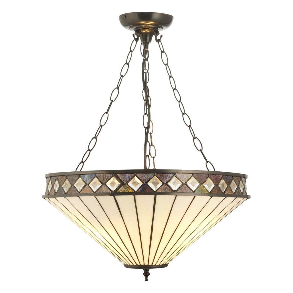 Interiors 1900 Fargo Large 3 Light Inverted Tiffany Pendant Light in Satin Black