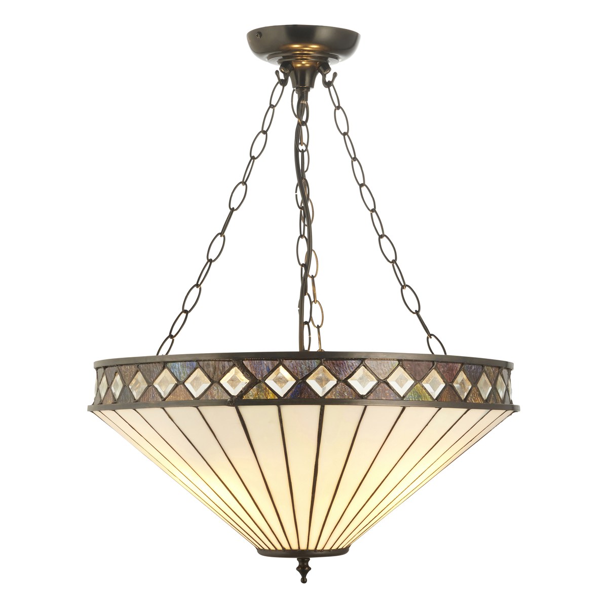 Interiors 1900 Fargo Large 3 Light Inverted Tiffany Pendant Light in Satin Black