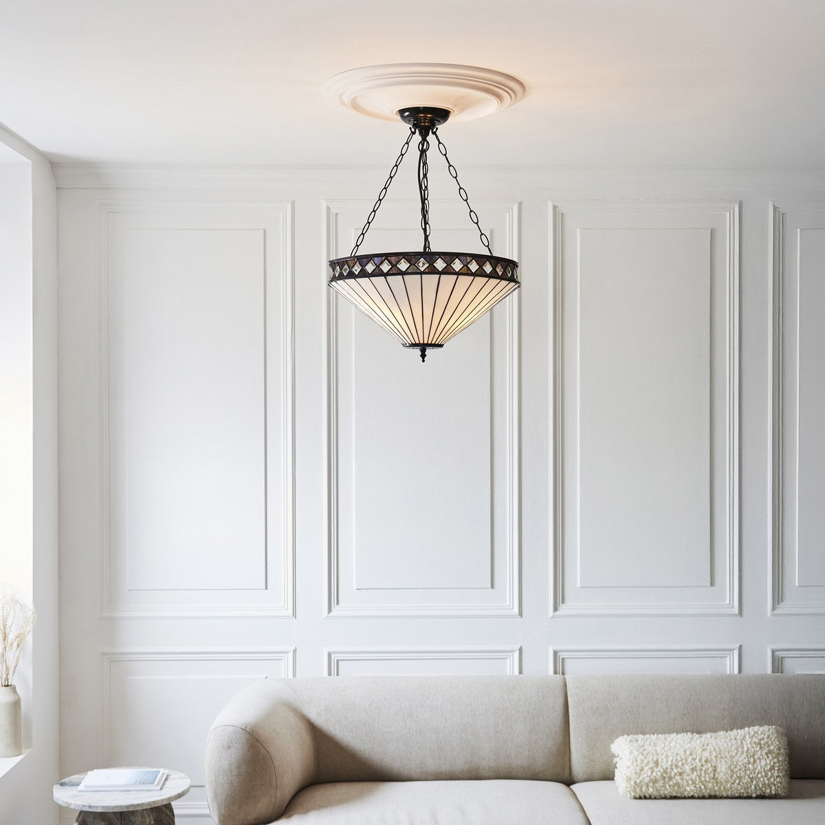 Interiors 1900 Fargo Large 3 Light Inverted Tiffany Pendant Light in Satin Black