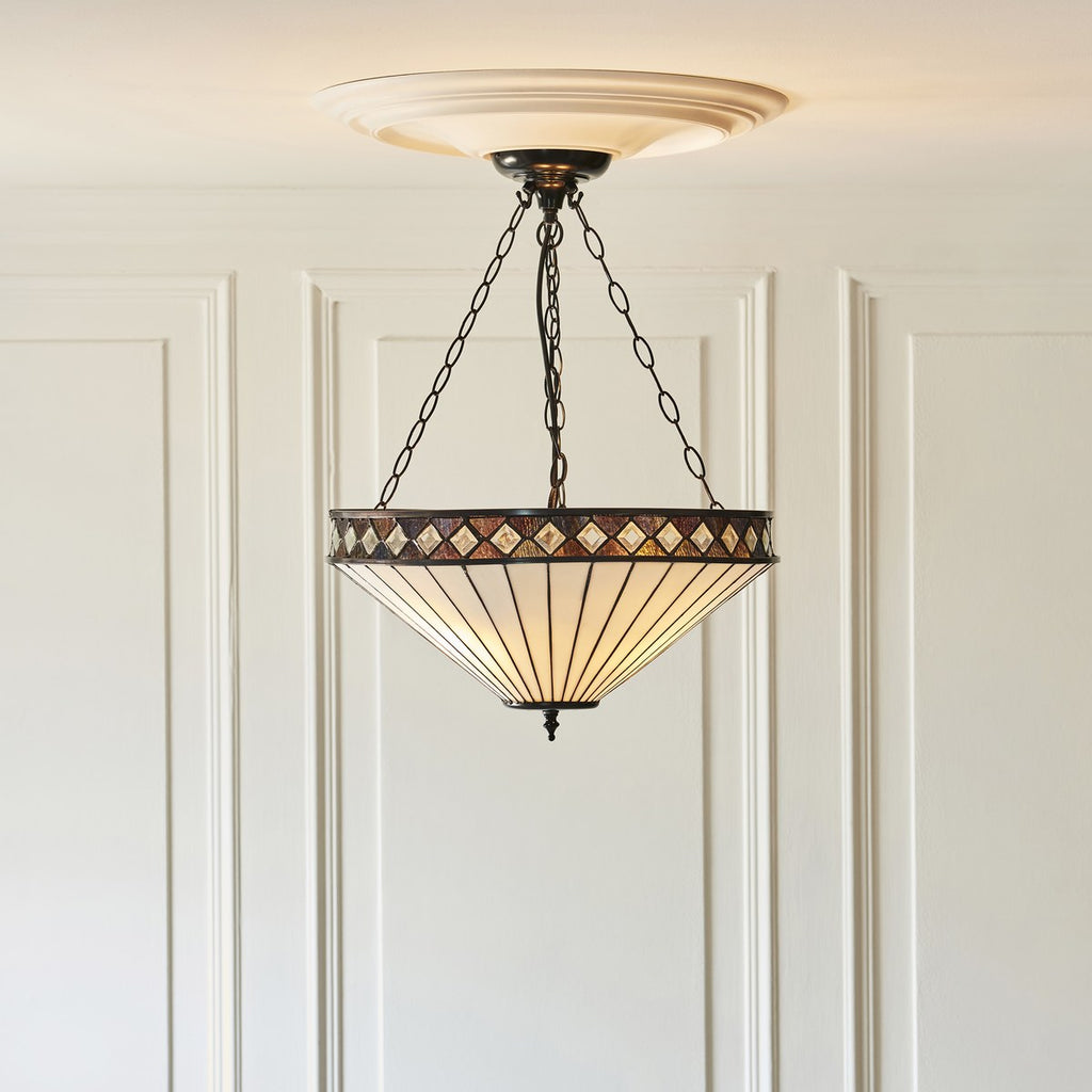 Interiors 1900 Fargo Large 3 Light Inverted Tiffany Pendant Light in Satin Black