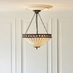Interiors 1900 Fargo Large 3 Light Inverted Tiffany Pendant Light in Satin Black