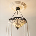 Interiors 1900 Fargo Large 3 Light Inverted Tiffany Pendant Light in Satin Black