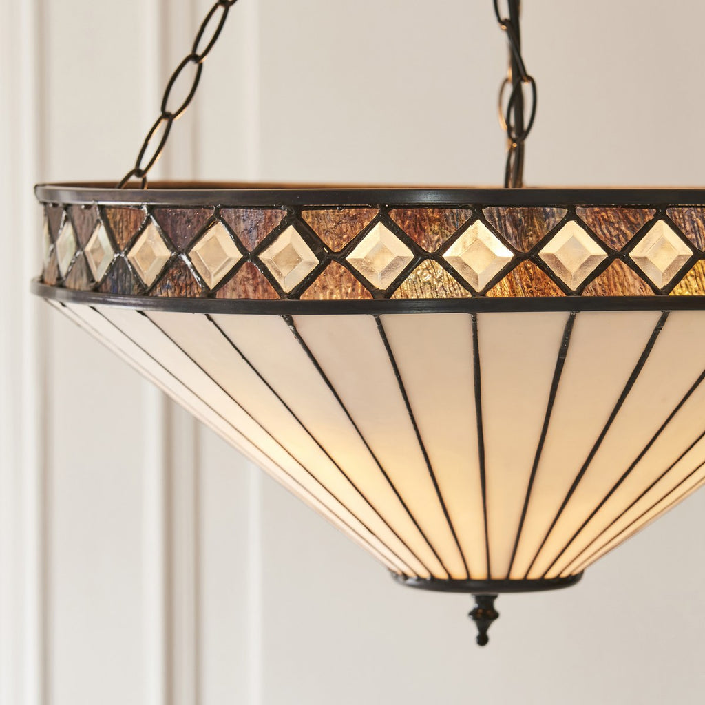 Interiors 1900 Fargo Large 3 Light Inverted Tiffany Pendant Light in Satin Black