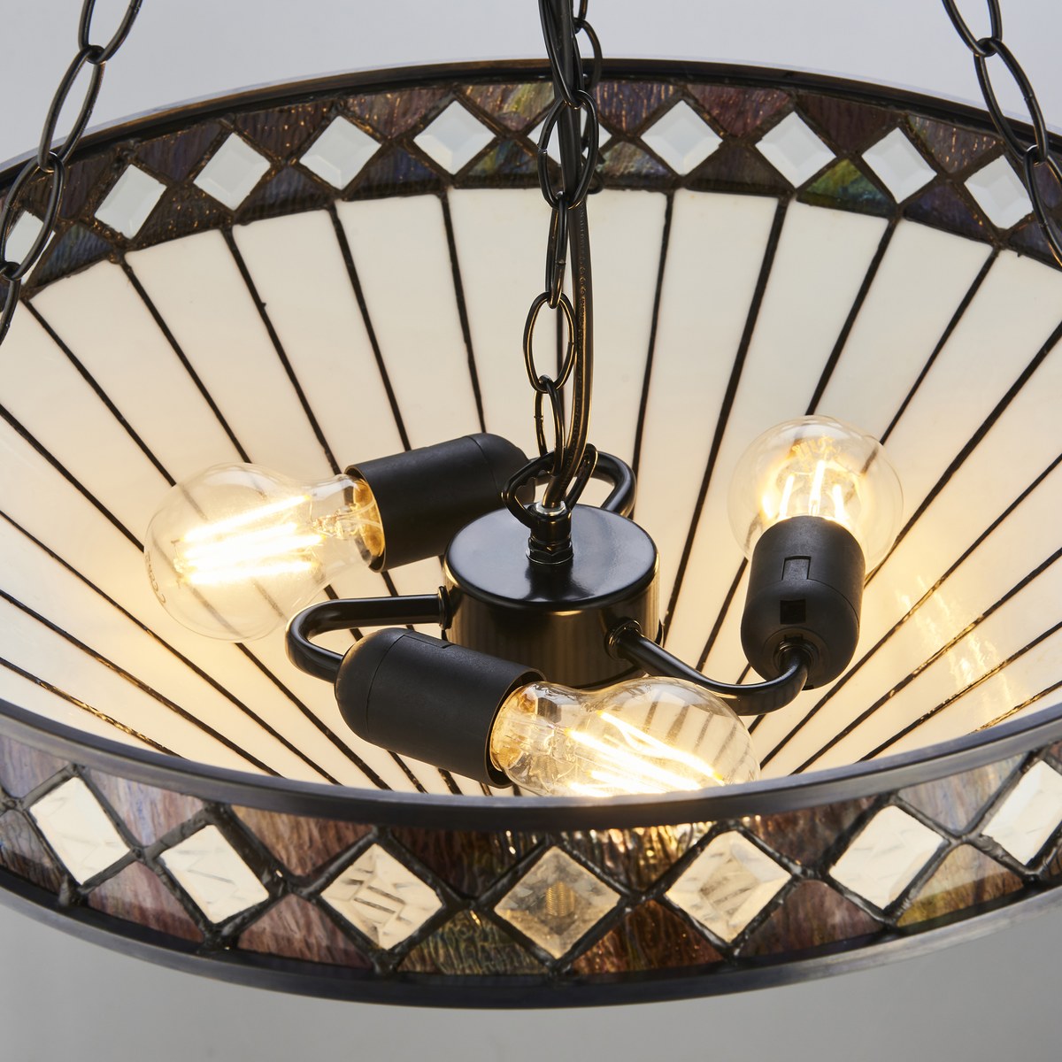 Interiors 1900 Fargo Large 3 Light Inverted Tiffany Pendant Light in Satin Black