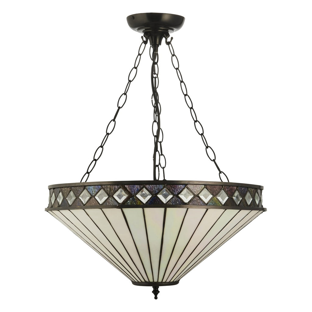Interiors 1900 Fargo Large 3 Light Inverted Tiffany Pendant Light in Satin Black