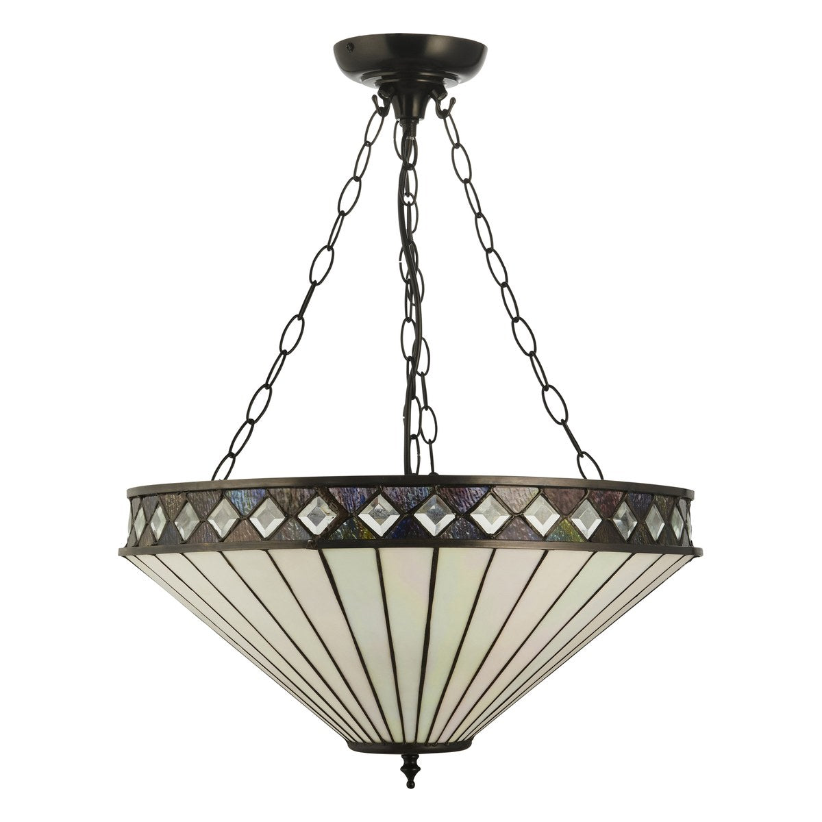 Interiors 1900 Fargo Large 3 Light Inverted Tiffany Pendant Light in Satin Black