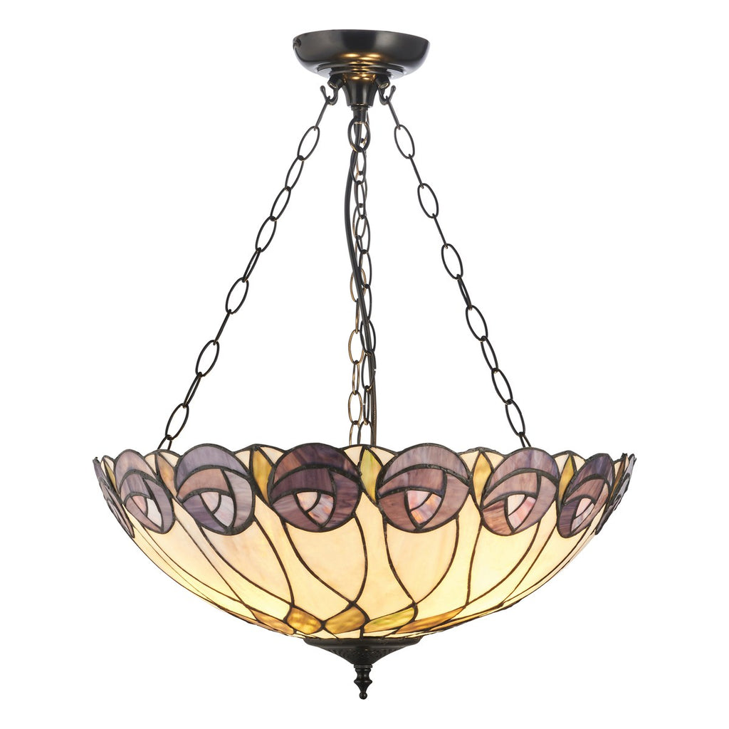 Interiors 1900 Hutchinson Large 3 Light Inverted Tiffany Pendant Light in Satin Black