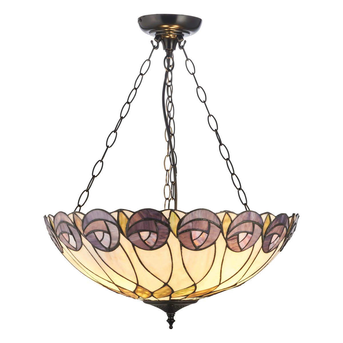 Interiors 1900 Hutchinson Large 3 Light Inverted Tiffany Pendant Light in Satin Black