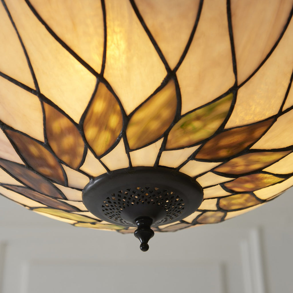 Interiors 1900 Hutchinson Large 3 Light Inverted Tiffany Pendant Light in Satin Black