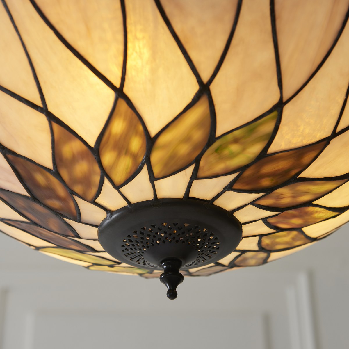 Interiors 1900 Hutchinson Large 3 Light Inverted Tiffany Pendant Light in Satin Black
