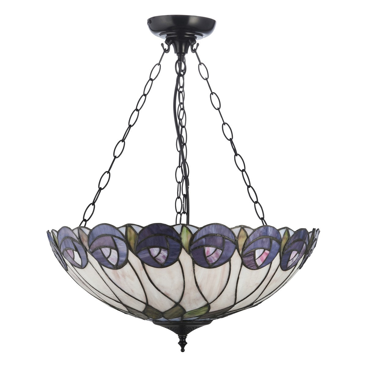 Interiors 1900 Hutchinson Large 3 Light Inverted Tiffany Pendant Light in Satin Black