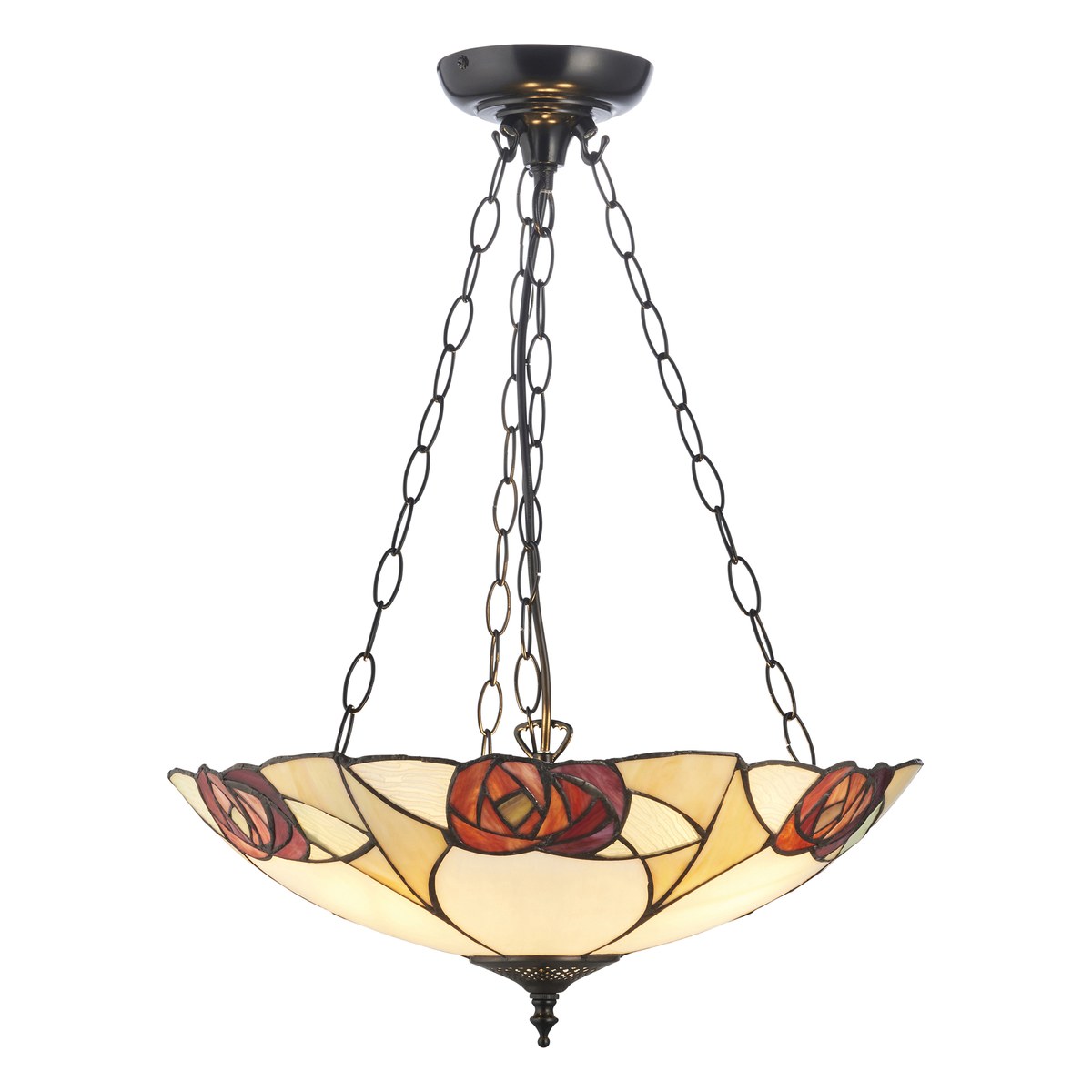 Interiors 1900 Ingram Large 3 Light Inverted Tiffany Pendant Light in Dark Bronze