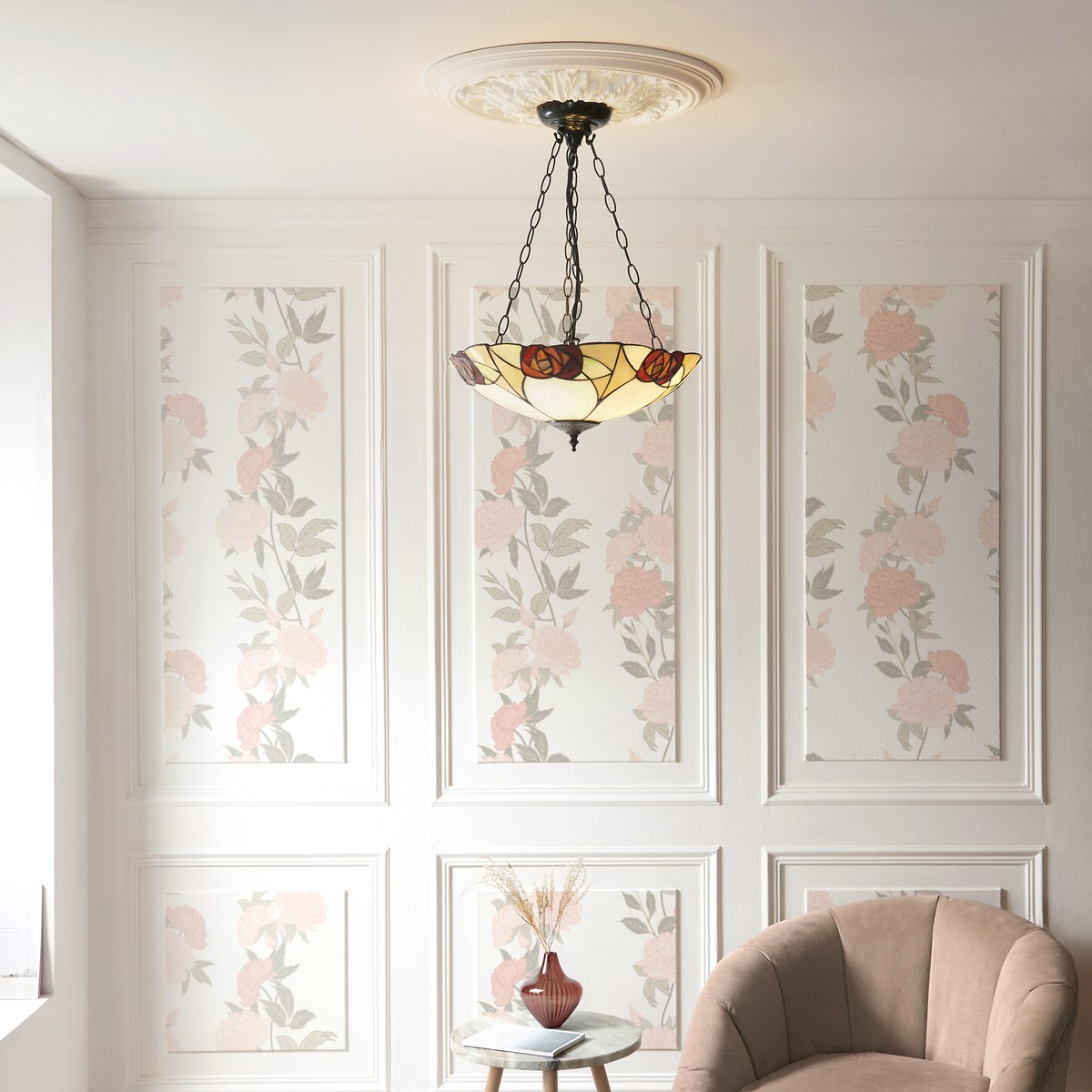 Interiors 1900 Ingram Large 3 Light Inverted Tiffany Pendant Light in Dark Bronze