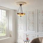 Interiors 1900 Ingram Large 3 Light Inverted Tiffany Pendant Light in Dark Bronze