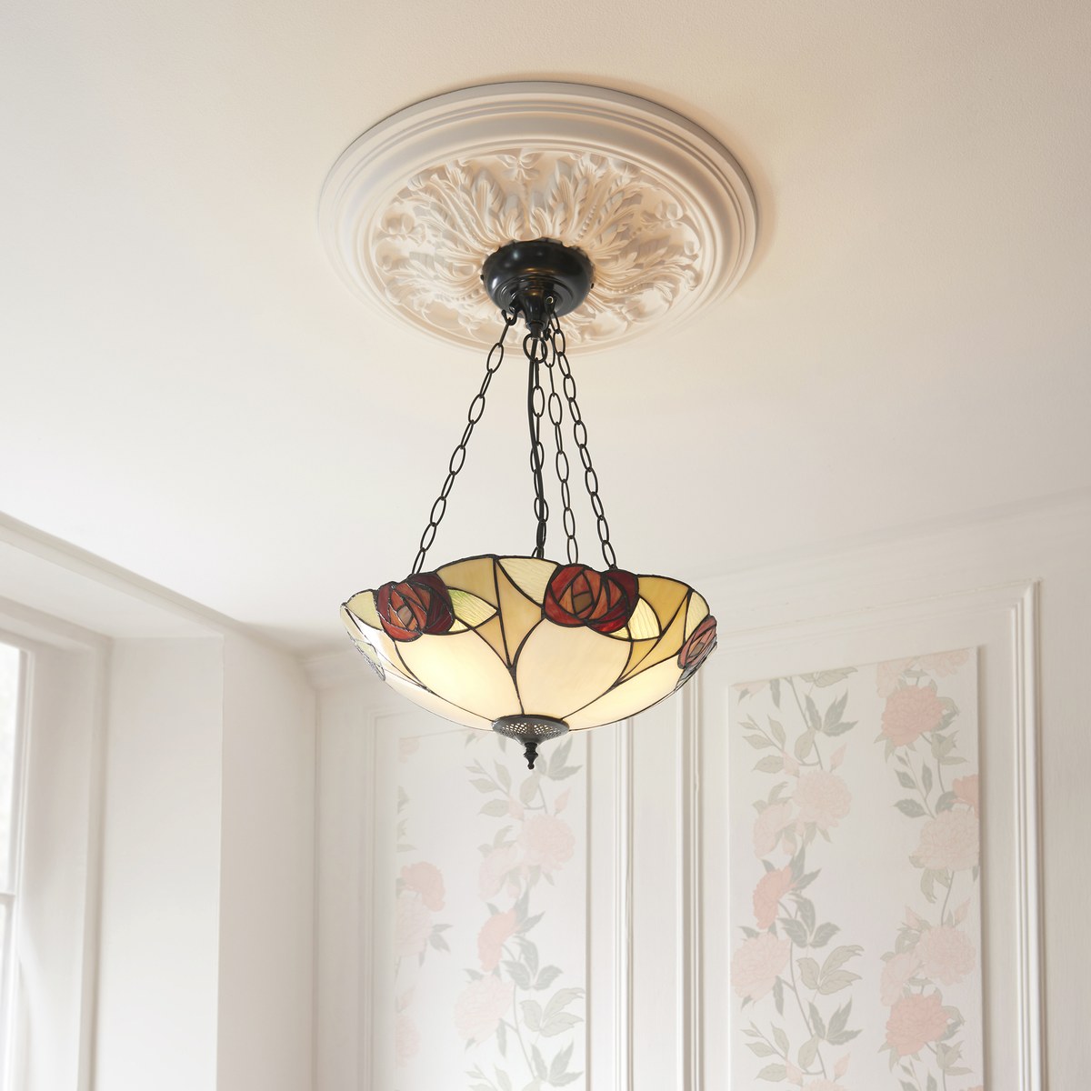 Interiors 1900 Ingram Large 3 Light Inverted Tiffany Pendant Light in Dark Bronze
