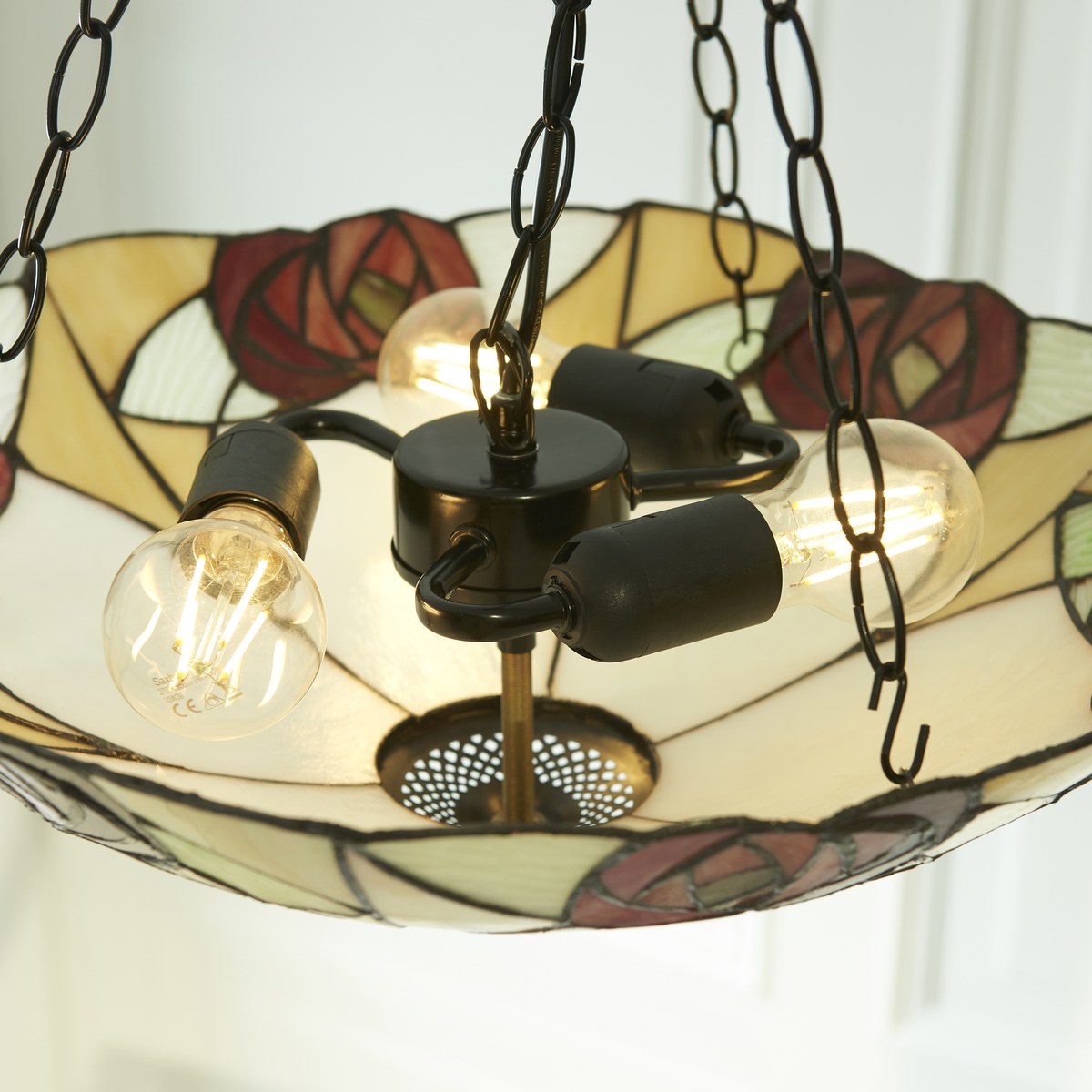 Interiors 1900 Ingram Large 3 Light Inverted Tiffany Pendant Light in Dark Bronze