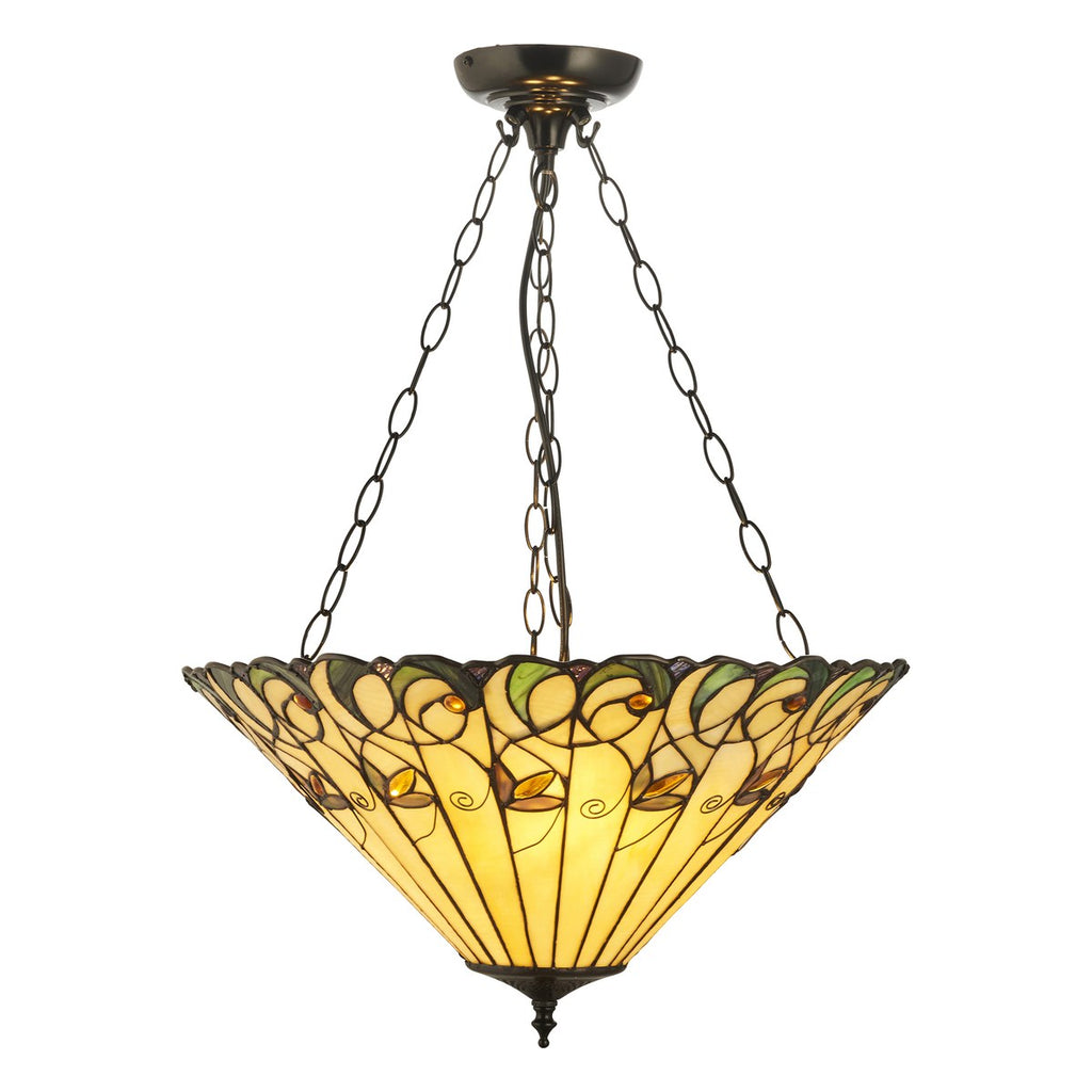 Interiors 1900 Jamelia 3 Light Inverted Tiffany Pendant Light in Satin Black