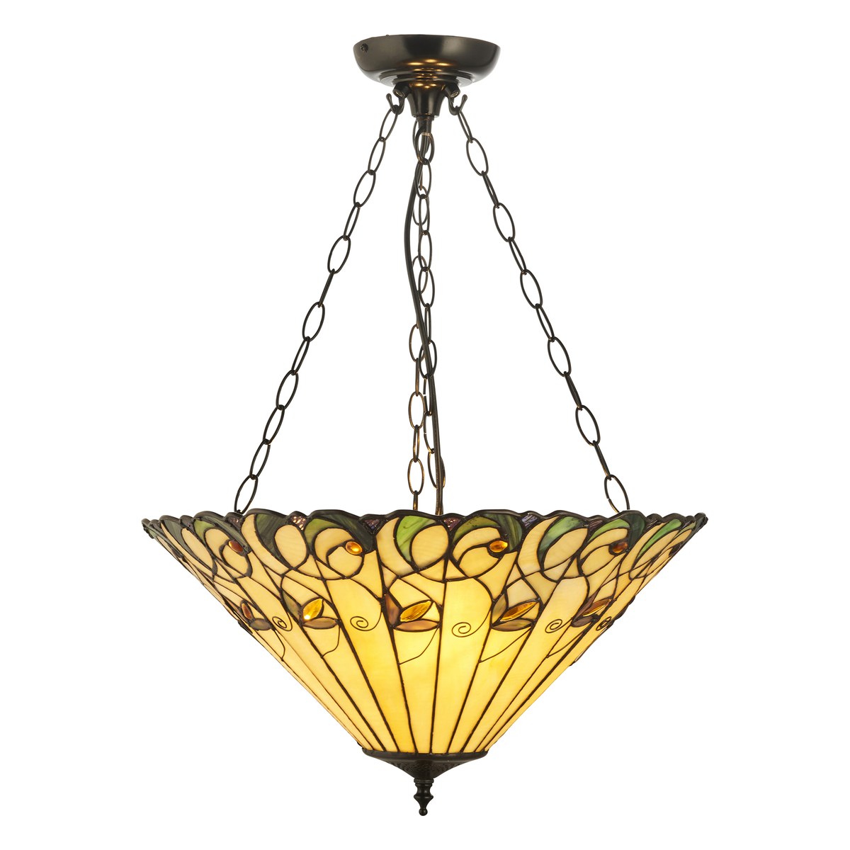Interiors 1900 Jamelia 3 Light Inverted Tiffany Pendant Light in Satin Black