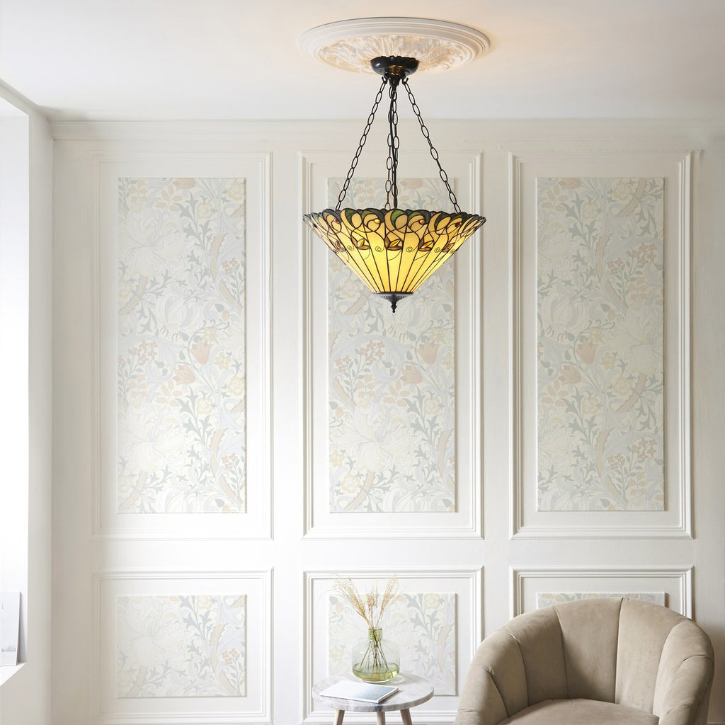 Interiors 1900 Jamelia 3 Light Inverted Tiffany Pendant Light in Satin Black