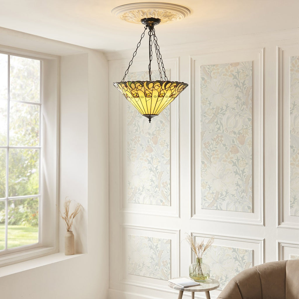 Interiors 1900 Jamelia 3 Light Inverted Tiffany Pendant Light in Satin Black