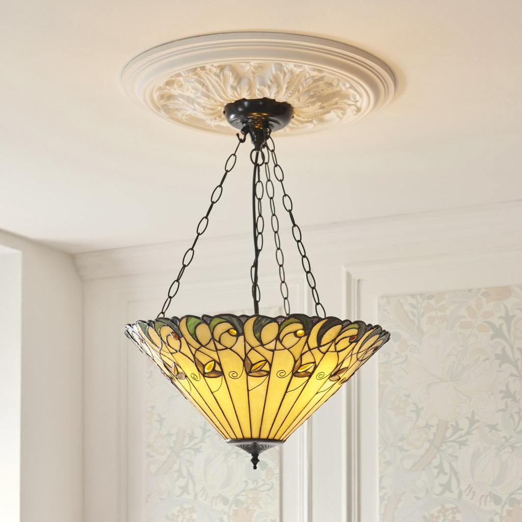Interiors 1900 Jamelia 3 Light Inverted Tiffany Pendant Light in Satin Black