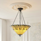 Interiors 1900 Jamelia 3 Light Inverted Tiffany Pendant Light in Satin Black