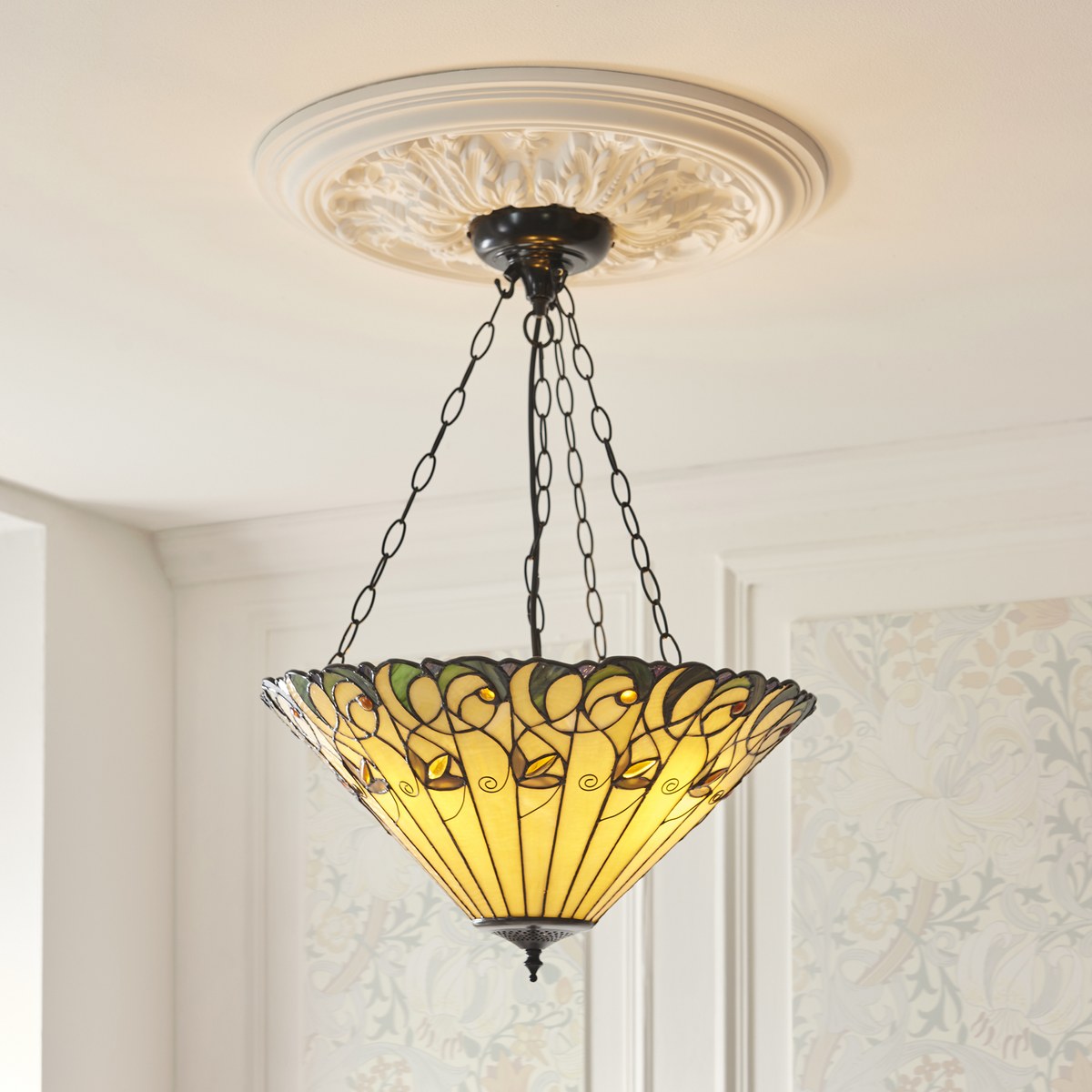 Interiors 1900 Jamelia 3 Light Inverted Tiffany Pendant Light in Satin Black