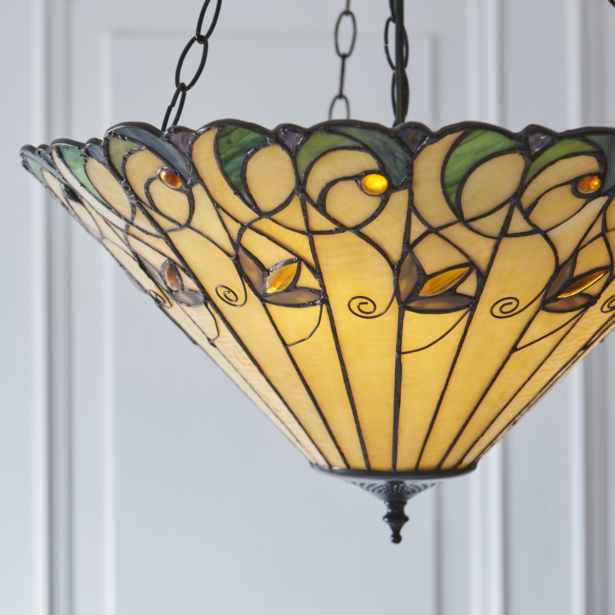 Interiors 1900 Jamelia 3 Light Inverted Tiffany Pendant Light in Satin Black