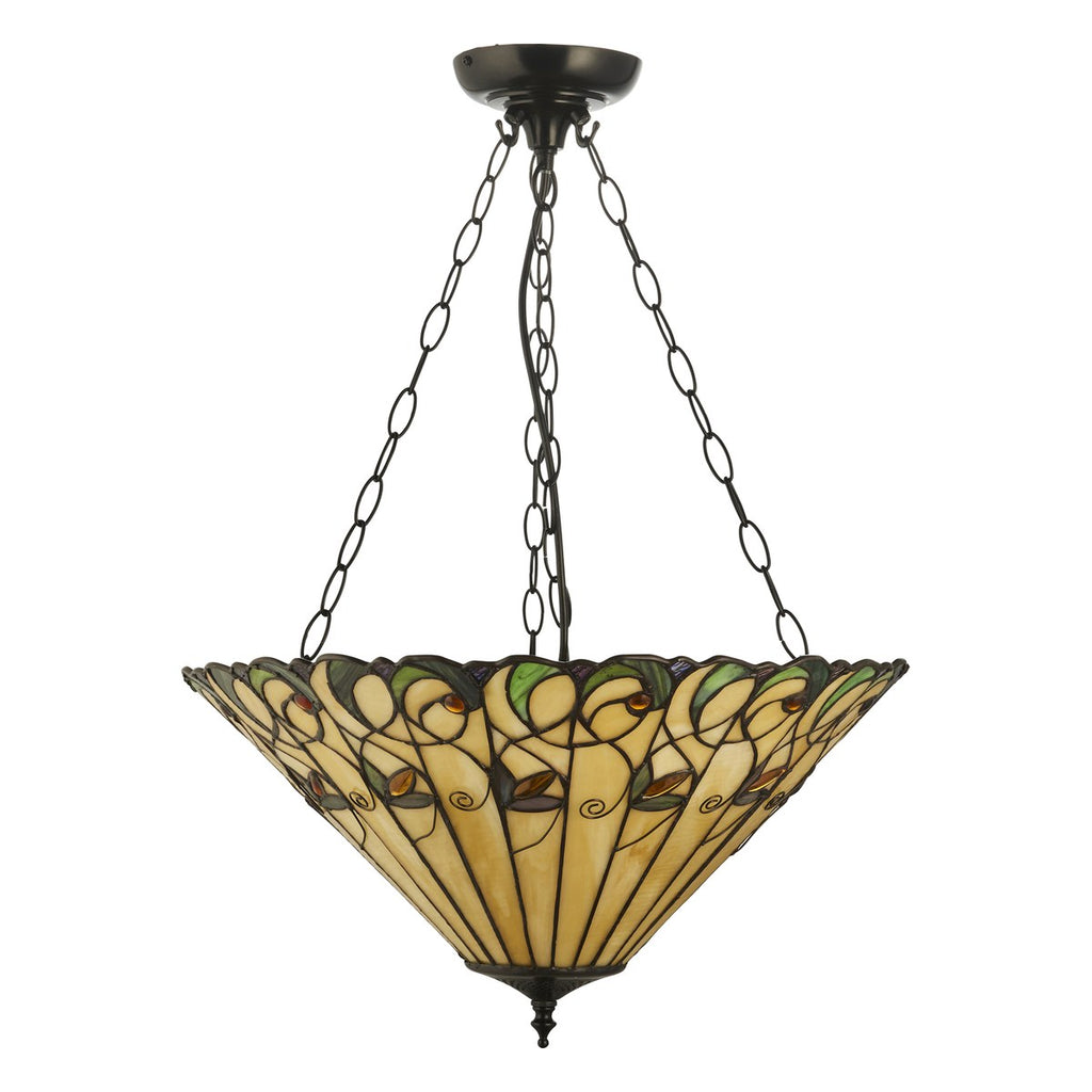 Interiors 1900 Jamelia 3 Light Inverted Tiffany Pendant Light in Satin Black