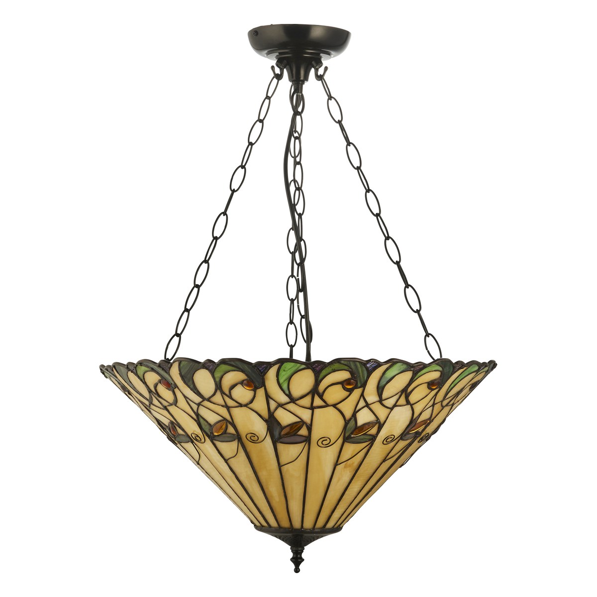 Interiors 1900 Jamelia 3 Light Inverted Tiffany Pendant Light in Satin Black
