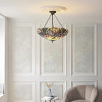 Interiors 1900 Sullivan 3 Light Inverted Tiffany Pendant Light in Satin Black